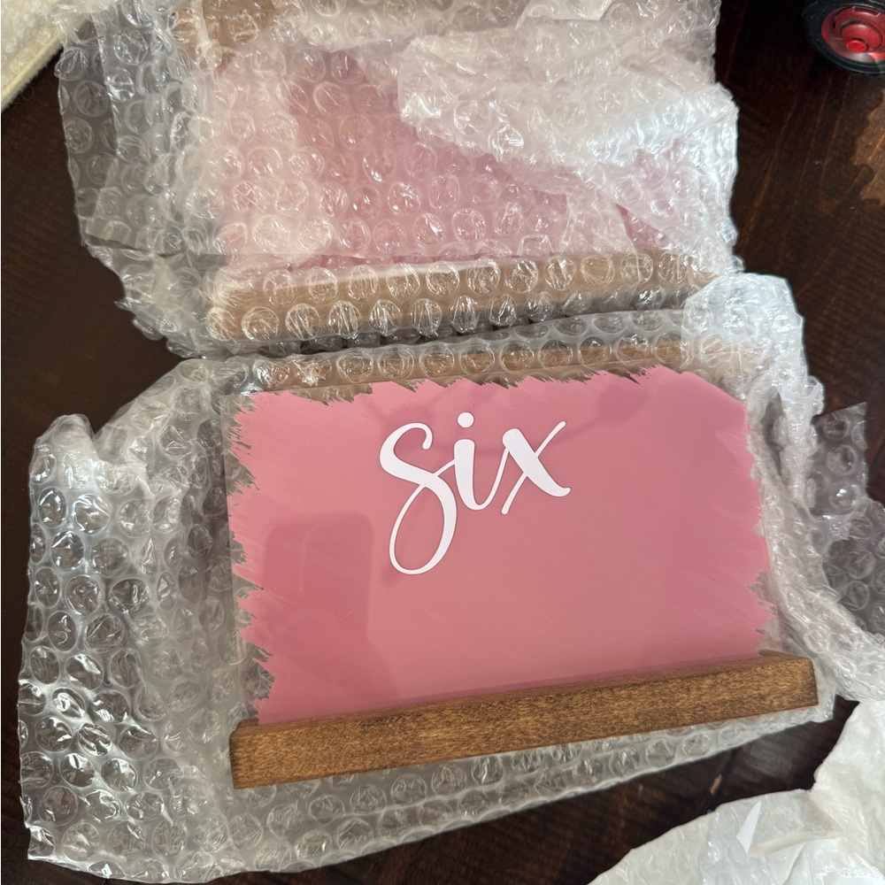 Dusty Rose Acrylic Wedding Table Numbers with Rustic Wood Stands Numbers 1-12